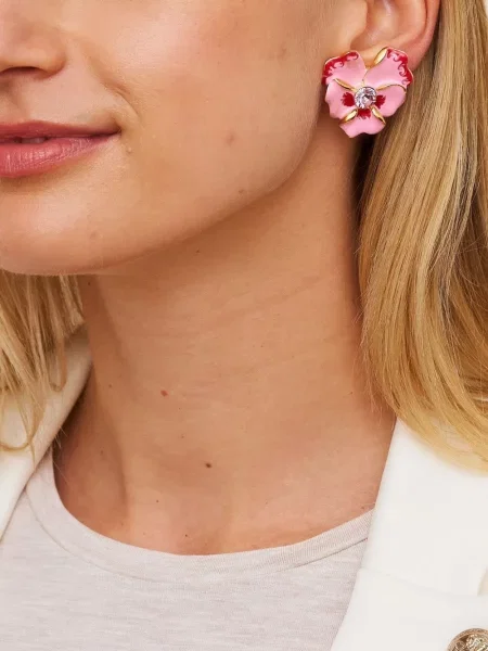 Cercei Kenneth Jay Lane cu model floral roz