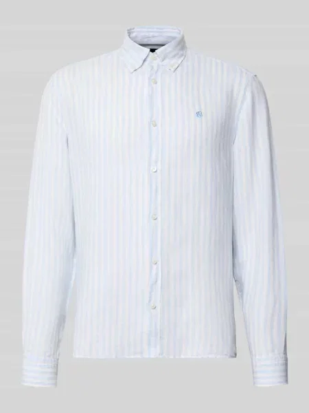 Koszula lniana o kroju regular fit z kołnierzykiem typu button down model H-LIAM-BD' Boss niebieska