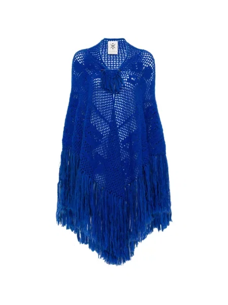 Poncho Chiara Is cu franjuri tricotate albastru