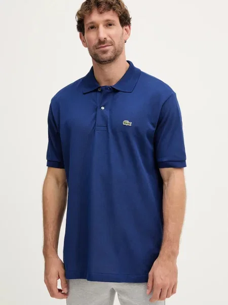 Тениска с яка Lacoste с изчистен дизайн зелено
