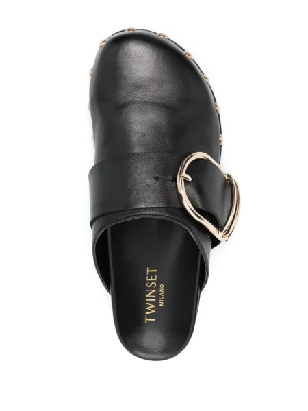 Δερμάτινα mules Twinset με αγκράφα μαύρο