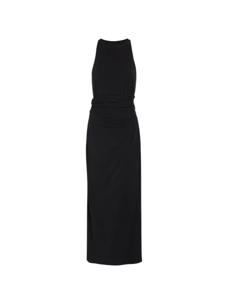 Rochie midi Another Tomorrow fără mâneci cu volane negru