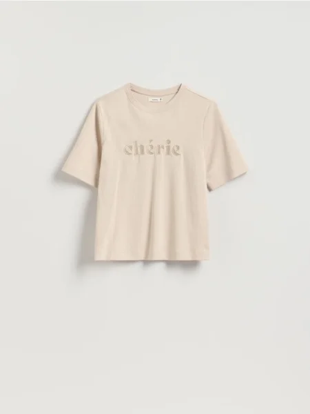 Reserved Tricou regular cu broderie bej