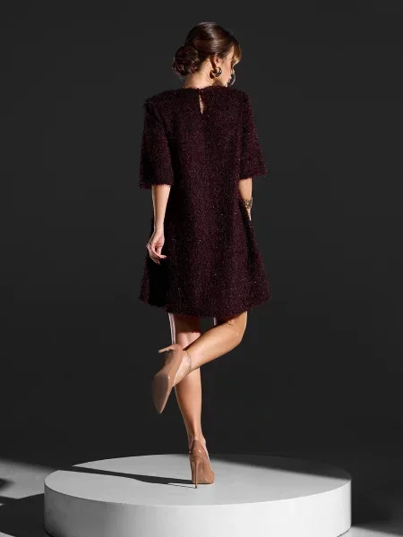 Сукня міні ISSA Plus комбінований верх бордовий