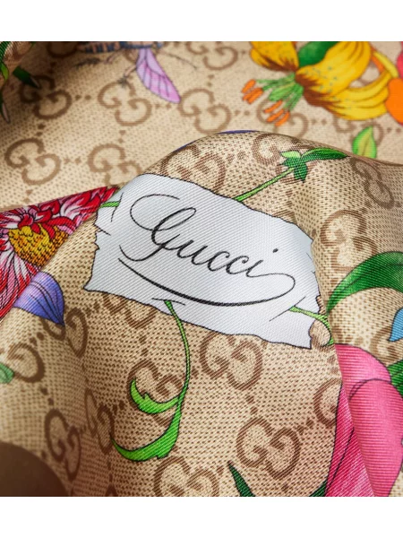 Fular Gucci de mătase cu model floral maro