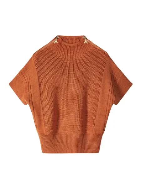 Sweter Patrizia Pepe wełniany z krótkim rękawem brązowy