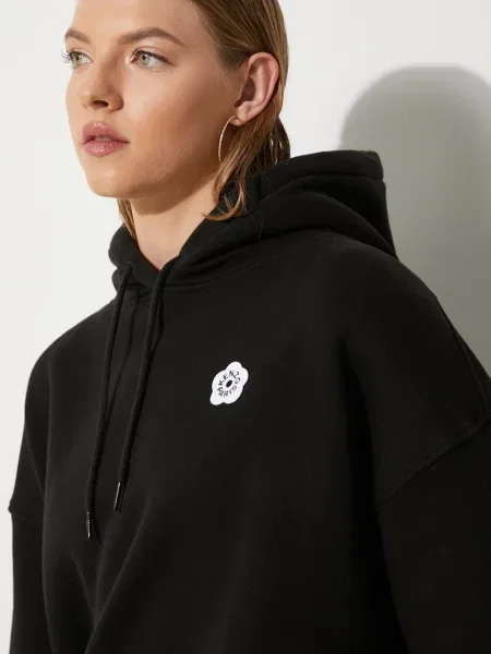Свитер Kenzo в цветочек с капюшоном с аппликацией черный
