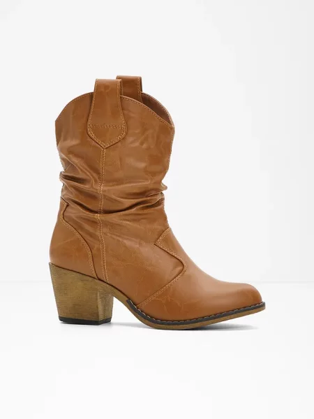 Botki kowbojki z marszczoną cholewką brązowe