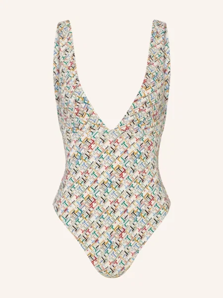 Plavky Tommy Hilfiger Plunge One Piece th multi monogram calico modré