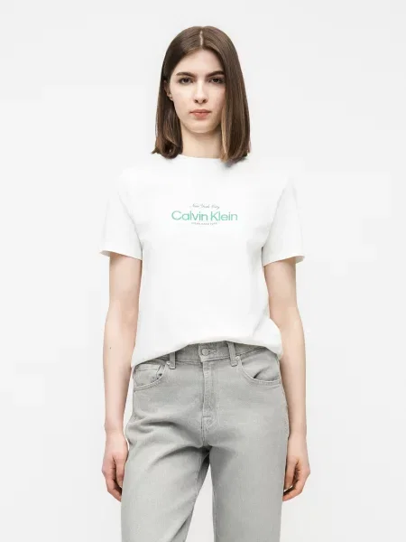 Tricou Calvin Klein clasic cu autograf alb