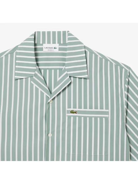 Lacoste Koszula W Paski Z Krótkim Rękawem O Swobodnym Kroju zielona