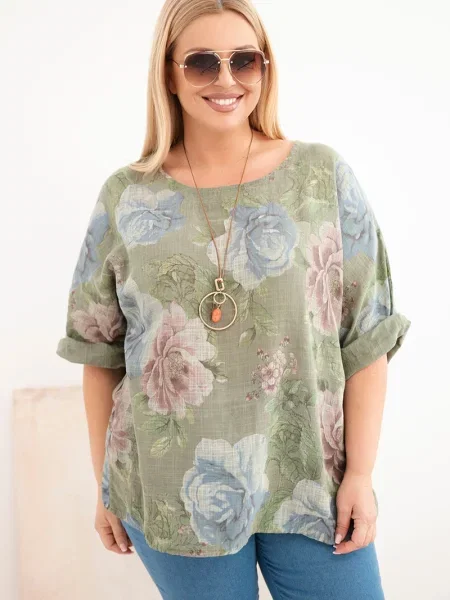 Bluză florală Kesi Włoski cu model floral albastru