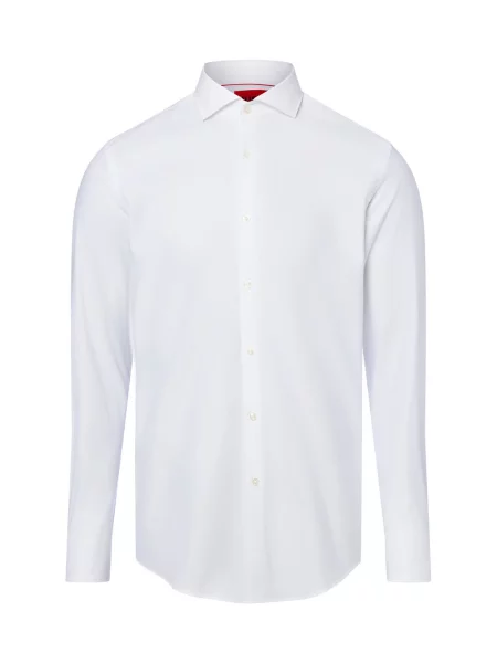 HUGO Koszula łatwa w prasowaniu Mężczyźni Slim Fit jednolity kołnierzyk włoski 38 biały