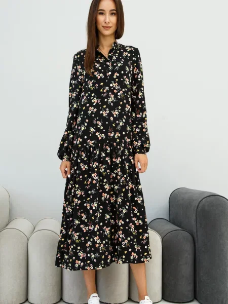 Платье миди Rimari с принтом из модала черное