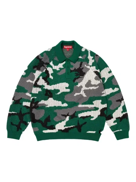 Polo Supreme cu model camuflaj verde