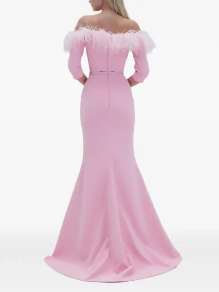 Rochie maxi Rami Al Ali cu pene de costum roz