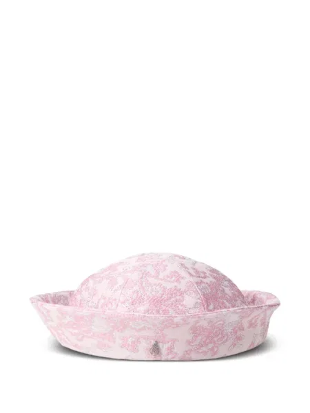 Шапка Maison Michel бродирана на цветя розово