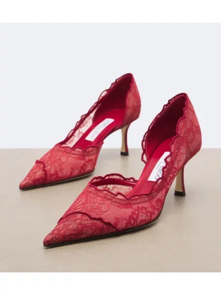 Czółenka Jimmy Choo koronkowa czerwona