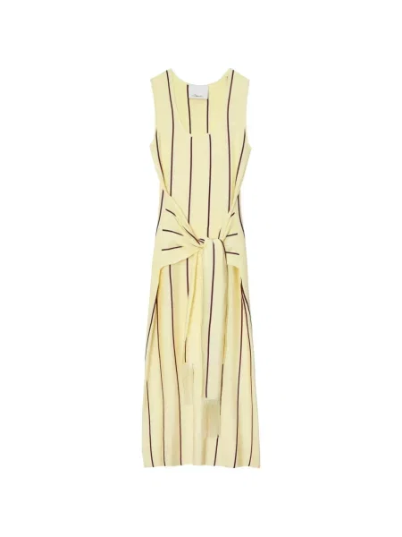 Rochie midi 3.1 Phillip Lim cu dungi până la genunchi cu legături galben