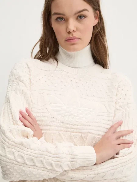 Пуловер adidas Originals Trefoil Sweater дамски бежово