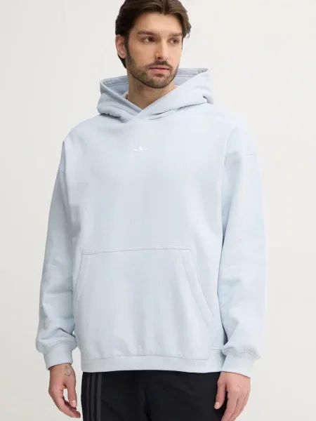 Bombažen pulover adidas Originals Essential s kapuco modra