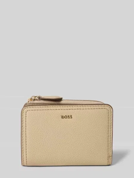 Portfel z naturalnej skóry bydlęcej model ‘LANAH SMALL WALLET’ Boss beżowy