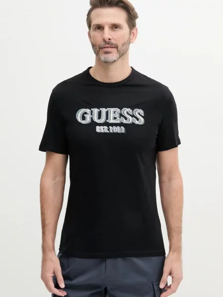 Тениска Guess с принт черно