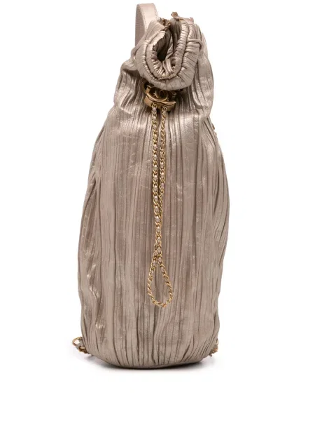 Plisovaný stahovací šňůrka batoh Chanel Pre-owned zlatý