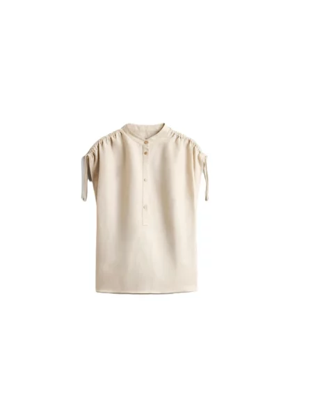Lniany top Woolrich ze stójką beżowy