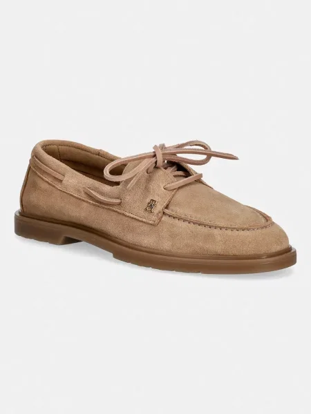 Tommy Hilfiger mokasini semišasti LIGHT SUEDE BOAT SHOE rjava