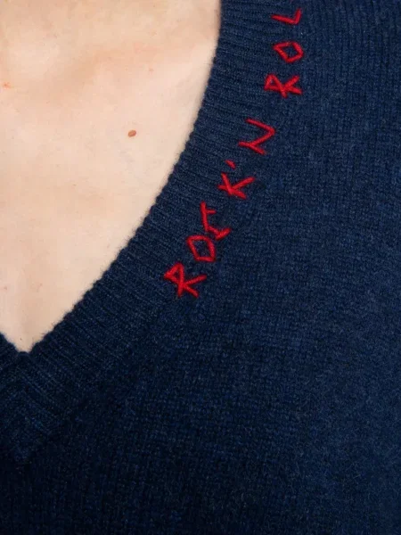 Pulover Zadig&voltaire cu broderie cu decolteu în V albastru