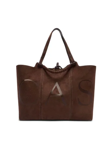 Shopperka Casadei zamszowa z logo brązowa
