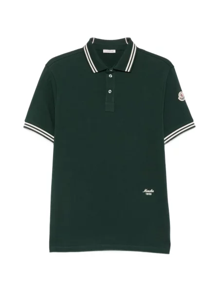 Tricou polo Moncler cu broderie cu dungi verde