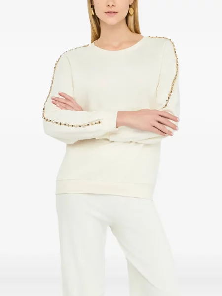 Stras hanorac crewneck Liu Jo cu decolteu rotund alb