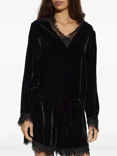 Top Ganni de catifea negru