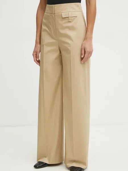 BOSS pantaloni femei drept high waist bej