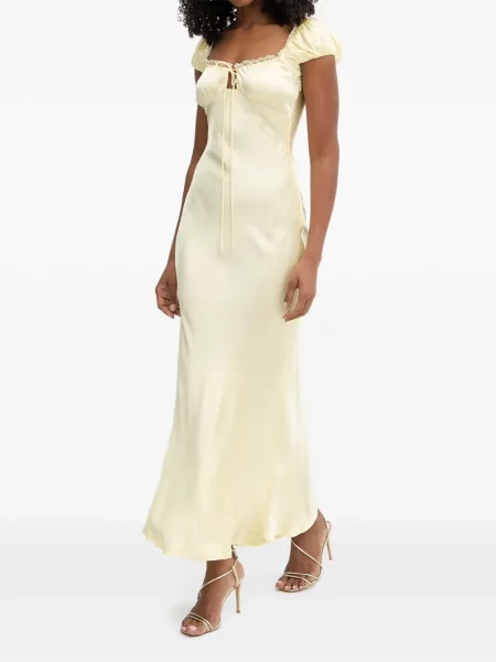 Rochie Bardot din dantelă galben