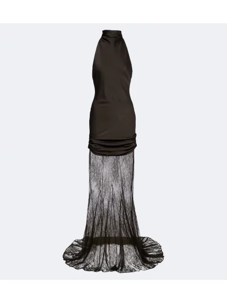 Rochie maxi De La Vali din satin cu volane maro
