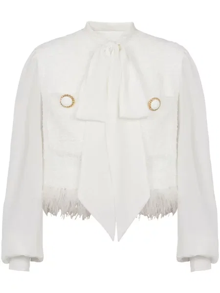 Geacă Balmain din tweed alb