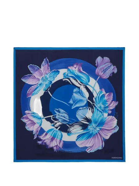 Fular Ferragamo de mătase cu model floral cu imagine albastru