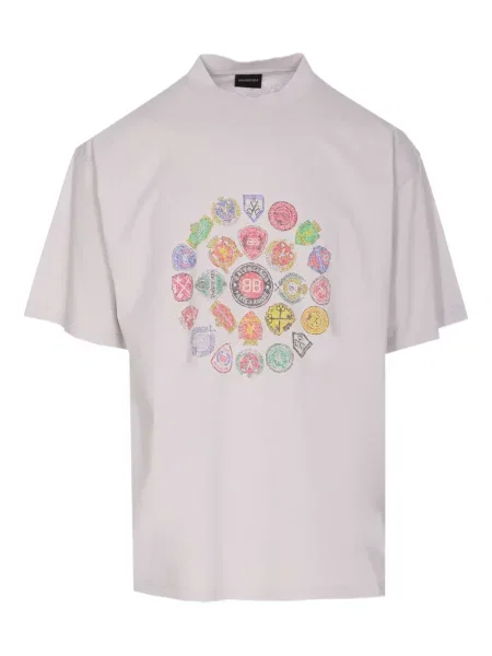 Тениска Balenciaga с принт с кръгло деколте сиво