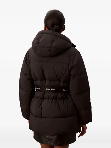 Cu centură palton Calvin Klein Jeans cu glugă negru