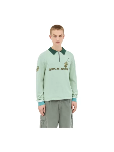 Bluza Brain Dead z zamkiem błyskawicznym do połowy wełniana zielona