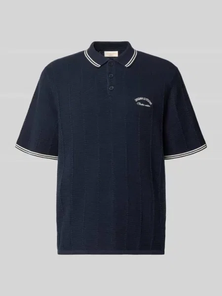 Koszulka polo w dzianinowej optyce krój regular fit model Menton' Jack & Jones granatowa