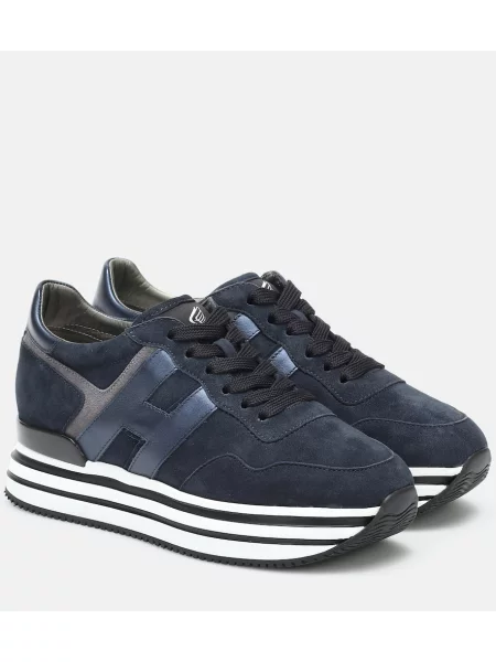 Kožené tenisky Hogan na platformě po kolena modré