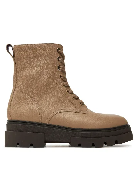Кожени боти Tommy Hilfiger BICOLOR LEATHER LACE-UP с равна подметка бежово