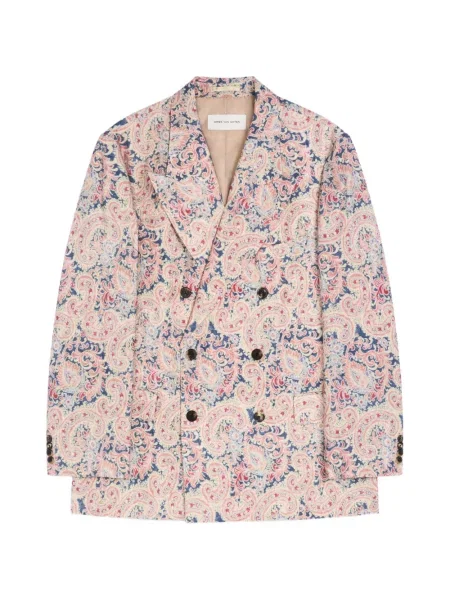 Sacou Dries Van Noten din jacard cu două rânduri de nasturi roz