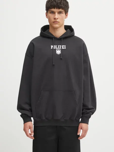 VETEMENTS bluza Polizei Oversized z kapturem z nadrukiem czarny