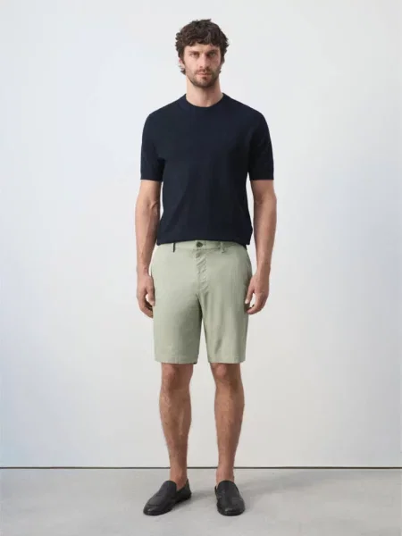 Bermudy chinosy slim fit z bawełny zieleń Mężczyzna 38 MANGO MAN miętowa