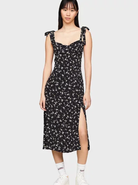 Міді джинсова сукня Tommy Jeans в квіточку чорна